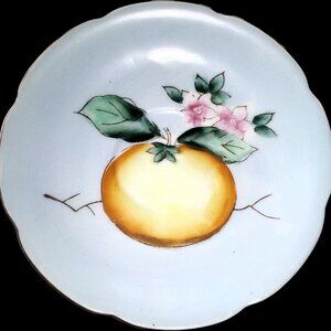 Vintage Fern Hand Painted Saucer Plate W / Fruit & Flower Design - Very Nice!